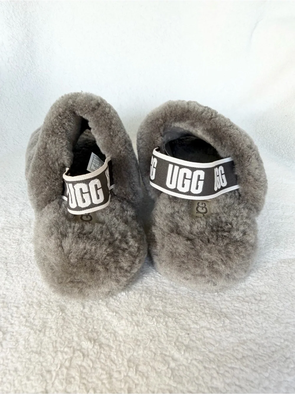 UGG Girl’s Big kids Fluff Yeah Slide - Gray Plush Slingback size 1 like New